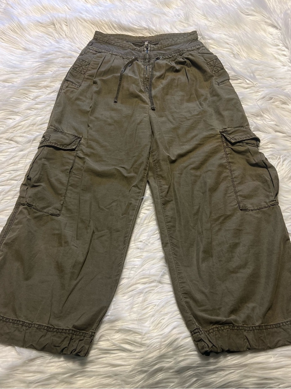 Free People Olive Utility Trousers with Logo Tab